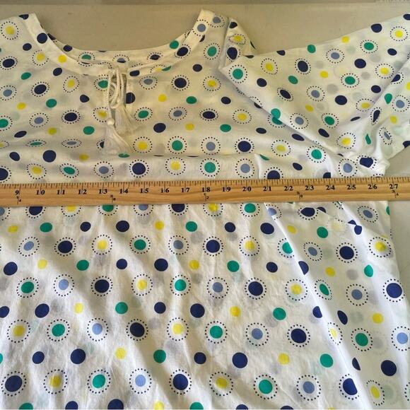Talbots Woman white blouse with blue green yellow circle decor Size 3X - Picture 9 of 10